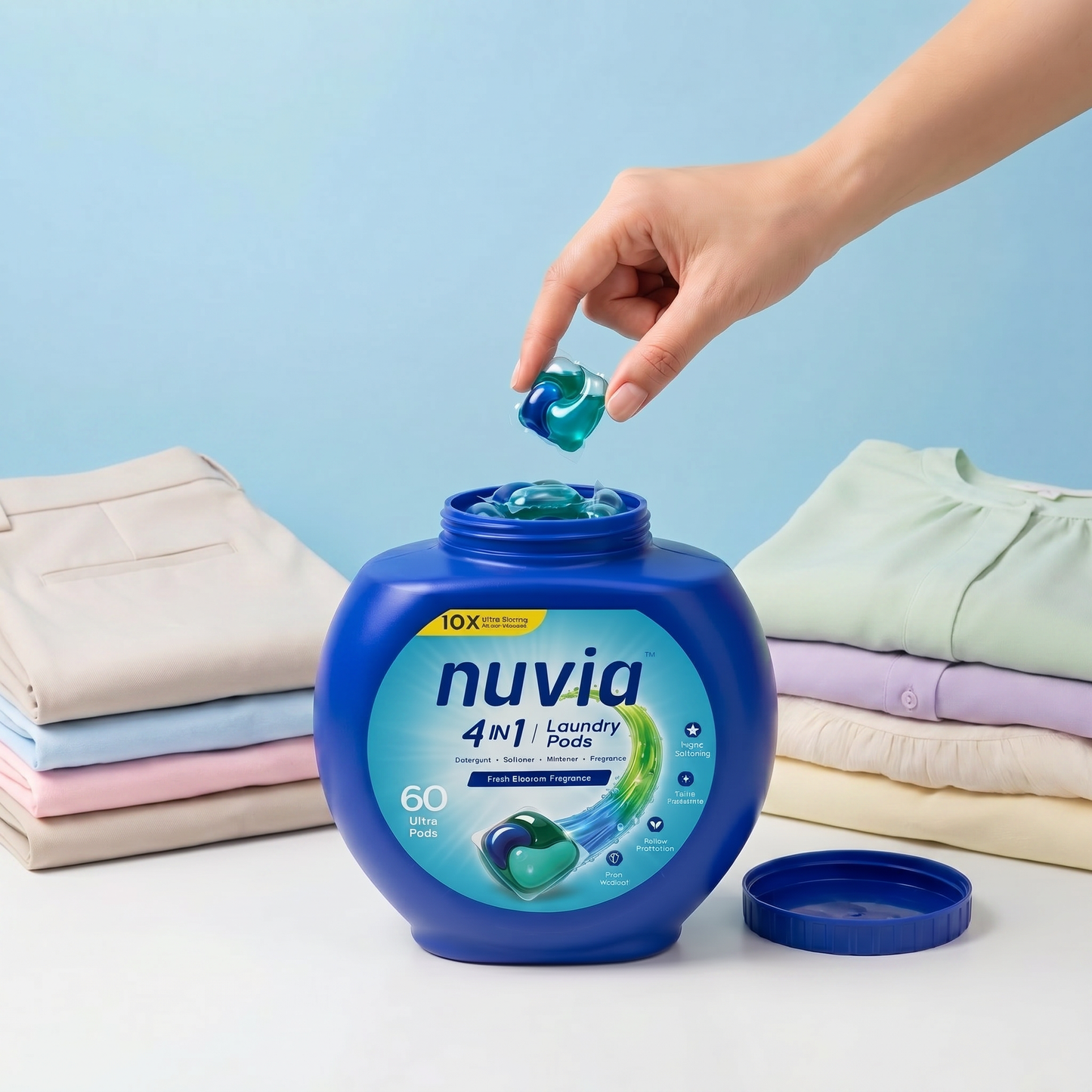 Nuvia 4-in-1 Laundry Pods - Tough Stain Removal, Long Lasting Fragrance, Easy Dissolve | For Front & Top Load Machines